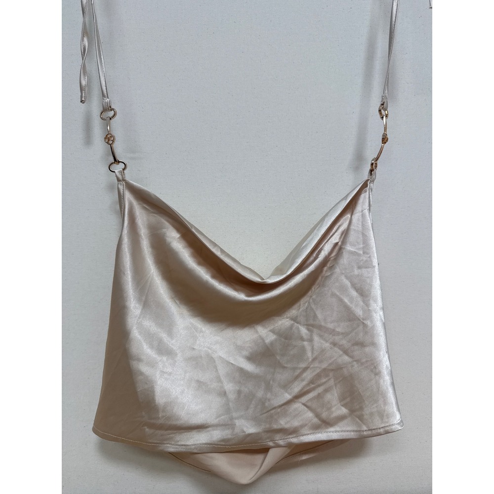SHEIN Champagne Satin Cowl Neck Cami Top with Gold Chain Hardware Size M